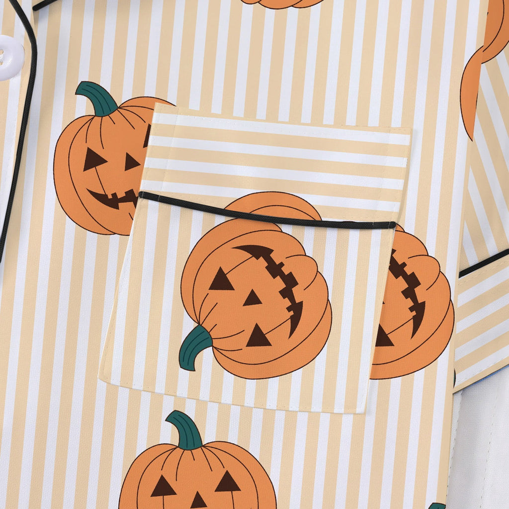 CUZIBR Girls Halloween Pajamas Sets Soft Comfortable Ghost Pumpkin Lapel Button Short Sleeve Shirt Elastic Waist Shorts 2 Pieces Sleep Loungewear Relaxed Sleepwear Outfits, Orange-C