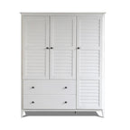 Solid Pine Wood Armoire, 3 Doors, 2 Drawers, 5 Shelves, 73.75 in H x 59.5 in W x 21.5 in D