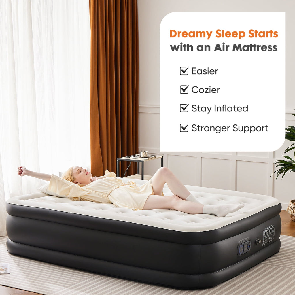 CONCETTA Queen Size 18" Air Mattress, Inflatable Bed with Built-in Pump, Quick Setup & Comfortable Support for Home and Travel