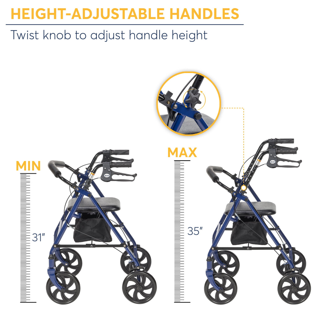 Drive Medical Four Wheel Rollator Rolling Walker with Fold Up Removable Back Support, Blue