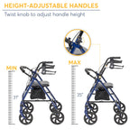 Drive Medical Four Wheel Rollator Rolling Walker with Fold Up Removable Back Support, Blue