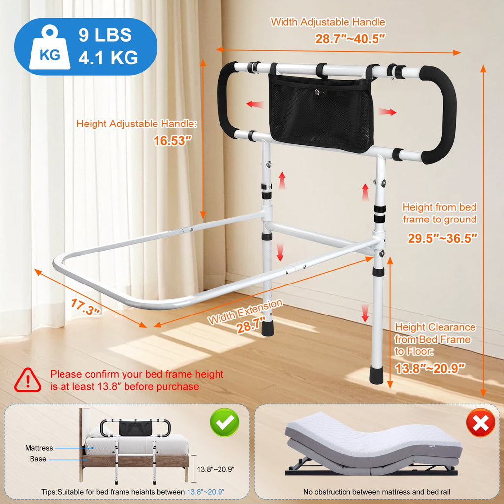 Burfoko Adjustable Bed Rail for Fall Prevention, White, 1 Count