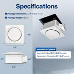 SPECSTAR AutoFlow Bathroom Exhaust Fan with Humidity Sensor 110CFM - Energy-Saving EC Motor,10.2-inch Ceiling Retrofit Bath Fan, No Attic Access