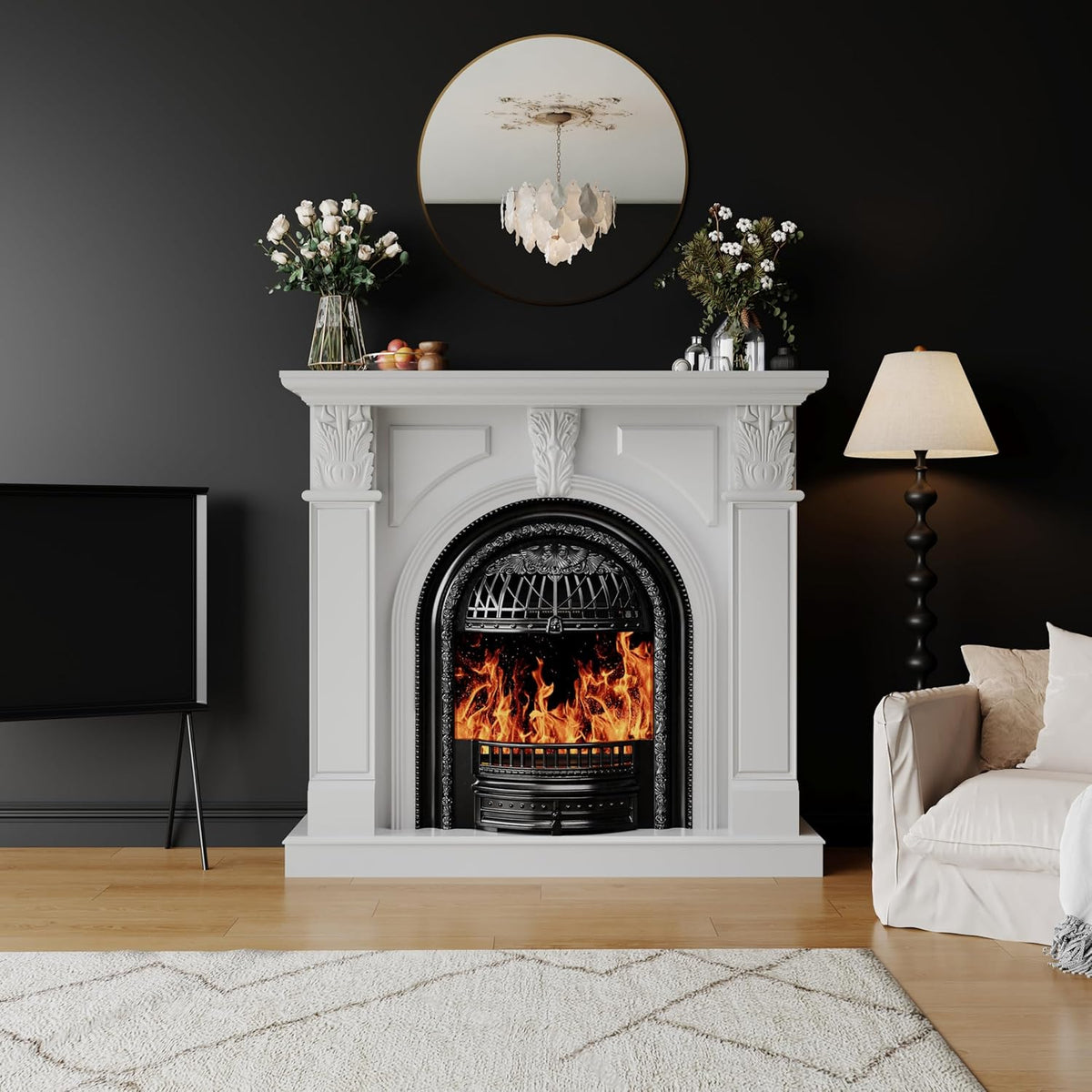 BLANKSPACE 48in Electric Fireplace With Mantel and TV Stand - Black Birdcage