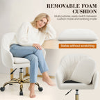 COOLHUT Office Desk Chair with Padded, Velvet Vanity Chair with Back and Wheels, Comfy Home Office Chiar with Gold Legs, Height Adjustable, Rolling