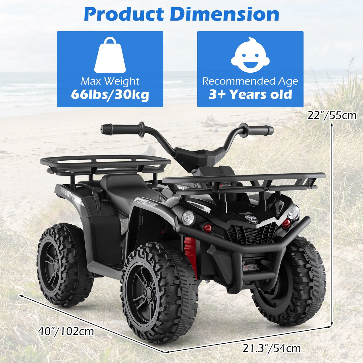 OLAKIDS 24V Kids ATV Quad with 5Mph Max Speed, Spring Suspension, LED Lights, Music & Story Player, Big Tires, 2 Storage Spaces, Ride On Car for Boys