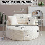 Oversized Round Chaise Lounge Chair, 53.5in x 53.5in, Corduroy, Beige White