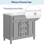36'' Bathroom Vanity Set With Ceramic Sink Top, Mirror Cabinet, 2 Doors And 2 Drawers - Gray