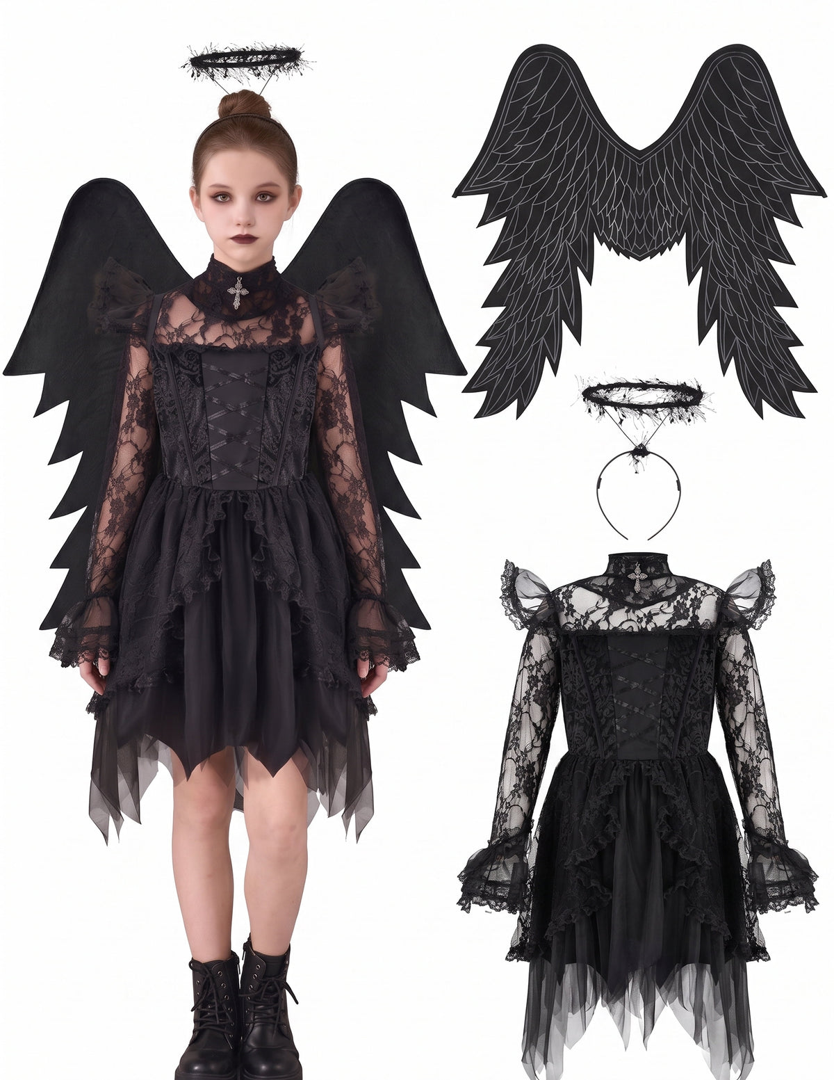 Joyfy Halloween Angel Costume for Girls, Angel Dress for Kids, Guardian Angel Set for Halloween Costumes Themed Party Cosplay
