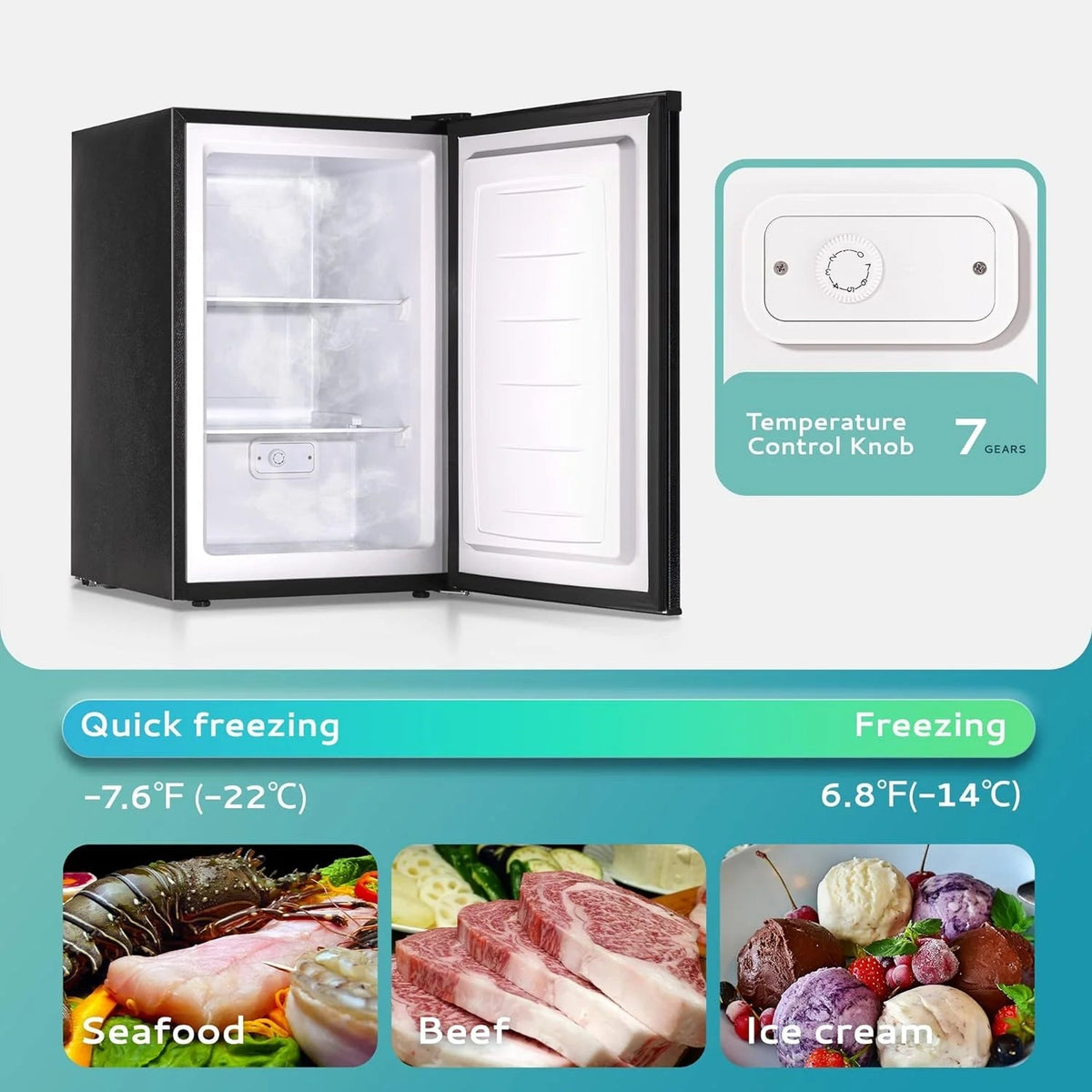 EUHOMY Compact Upright Freezer, 3.0 Cubic Feet, Silver Stainless Steel Door - MF-30-Y