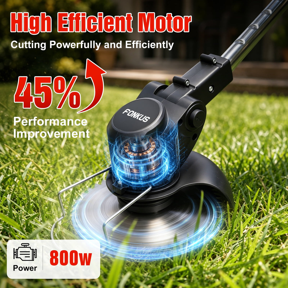 FOUKUS Cordless Weed Wacker Battery Powered - 800W Electric Grass Trimmer Edger Mower with Wheels - Lightweight Brush Cutter Tool for Lawn Care