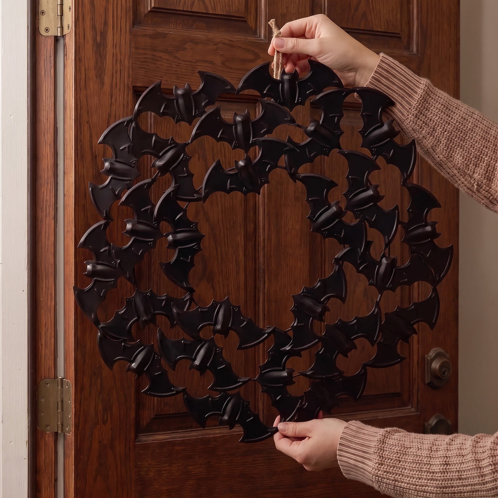 Metal Bat Wreath, Black, 21.5", Halloween by Way To Celebrate