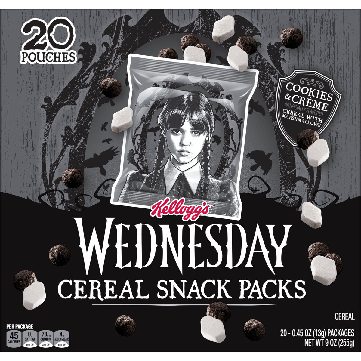 Kellogg's Cookies and Crème with Marshmallows Cereal Pouches, Whole Grain, 9 oz, 20 Count