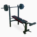 Adjustable Standard Weight Bench With Rack, Leg Extension And 90 lb Weight Set - 59 in L x 54.75 in W x 48 in H