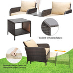 LEVELEVE 5 Piece Patio Conversation Set With PE Wicker Rattan, Cushions, 2 Ottomans And Glass Table