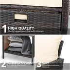 LEVELEVE 5 Piece Patio Conversation Set With PE Wicker Rattan, Cushions, 2 Ottomans And Glass Table