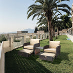 LEVELEVE 5 Piece Patio Conversation Set With PE Wicker Rattan, Cushions, 2 Ottomans And Glass Table