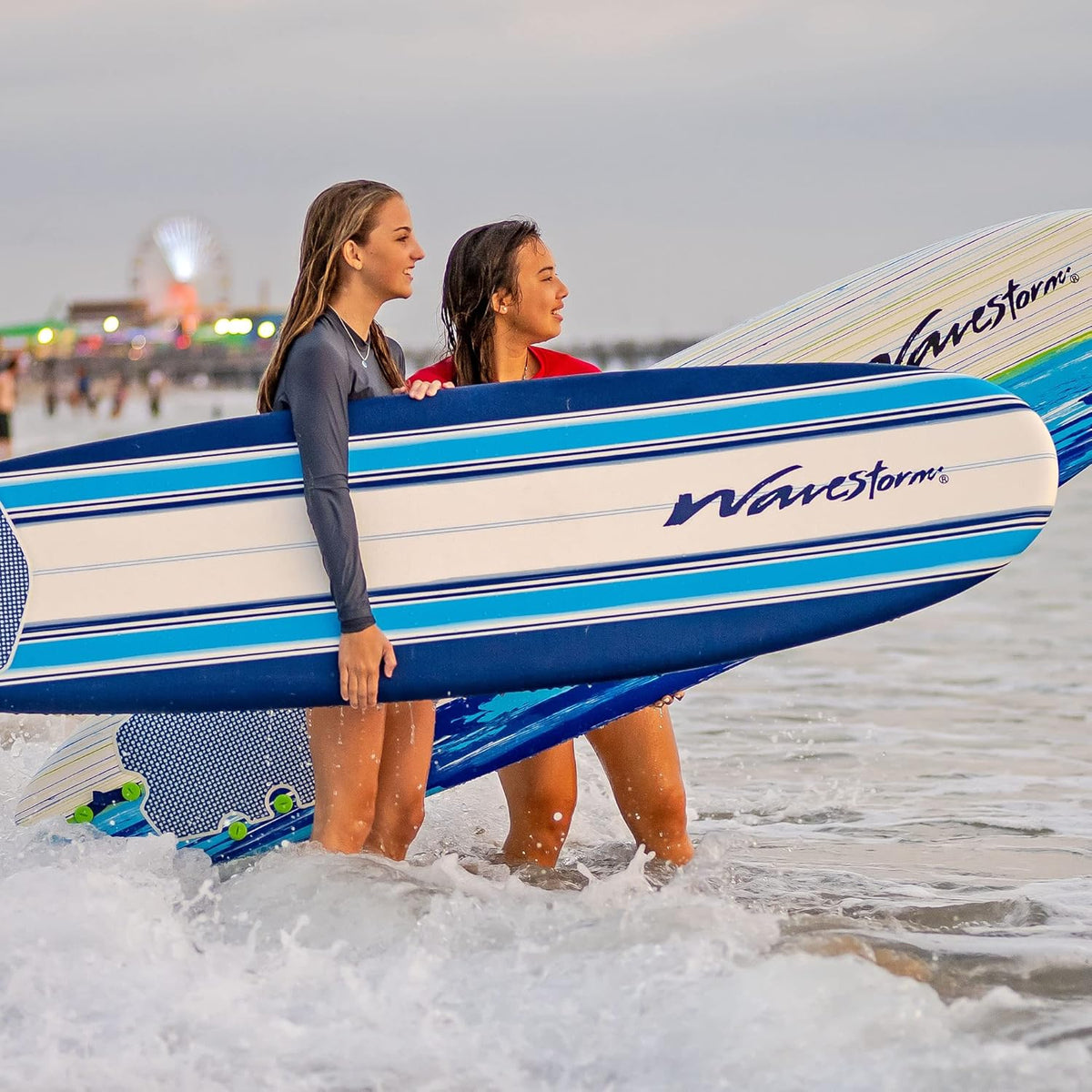 Wavestorm Classic Soft Top Foam 7ft Surfboard With Leash And Multiple Fins - AZ22-WSSF700-PIN