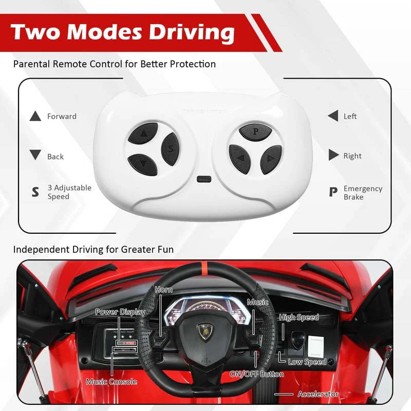 Licensed Lamborghini SVJ Kids Ride-On Car, 12V Battery Powered - Red, White, Black, Green Or Pink