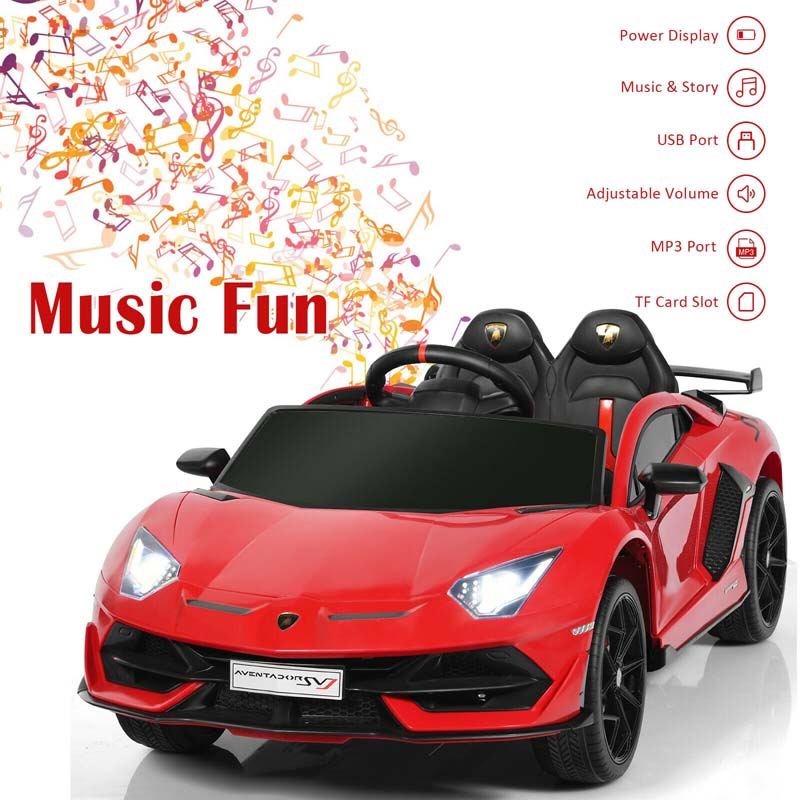 Licensed Lamborghini SVJ Kids Ride-On Car, 12V Battery Powered - Red, White, Black, Green Or Pink