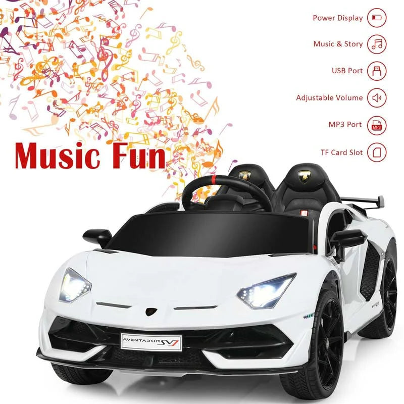 Licensed Lamborghini SVJ Kids Ride-On Car, 12V Battery Powered - Red, White, Black, Green Or Pink