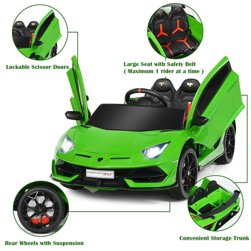 Licensed Lamborghini SVJ Kids Ride-On Car, 12V Battery Powered - Red, White, Black, Green Or Pink