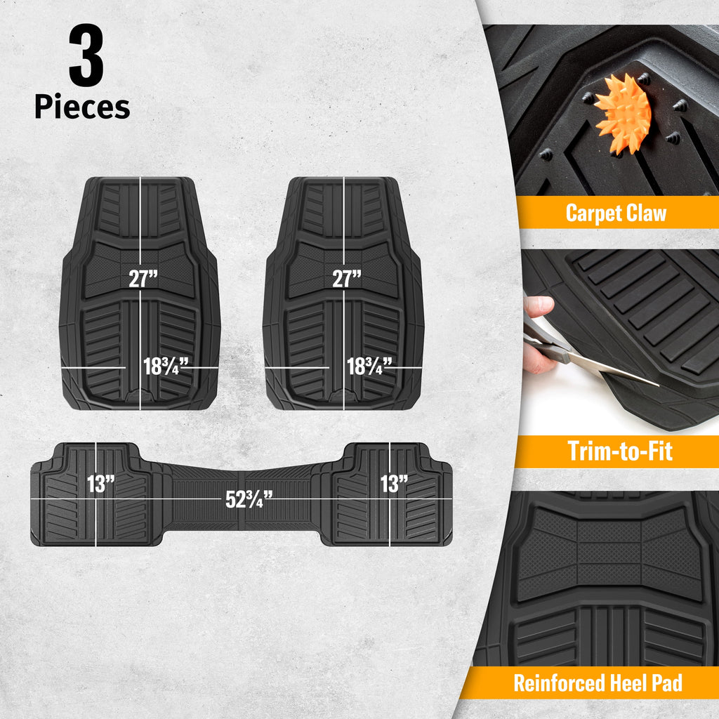 Armor All All-Season Full Coverage Floor Mats for Cars, Trucks, and SUVs, Black, 3-Piece