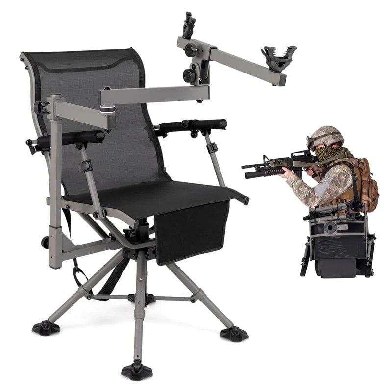 360 Swivel Hunting Chair With Adjustable Gun Holder, Armrests And 330 lbs Capacity - Black/Grey