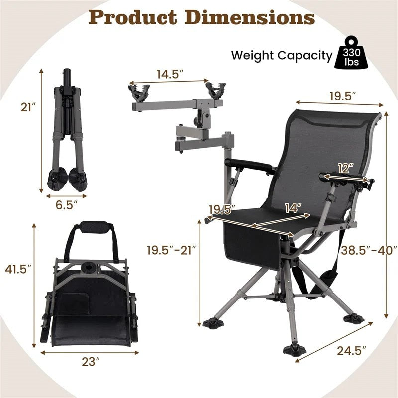 360 Swivel Hunting Chair With Adjustable Gun Holder, Armrests And 330 lbs Capacity - Black/Grey