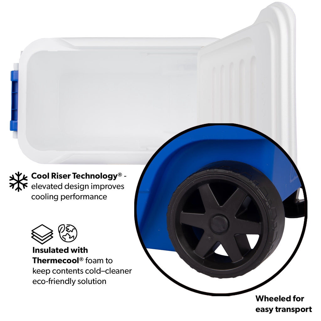 Igloo Wheelie Cool 38 QT Hard Sided Cooler with Wheels, Blue