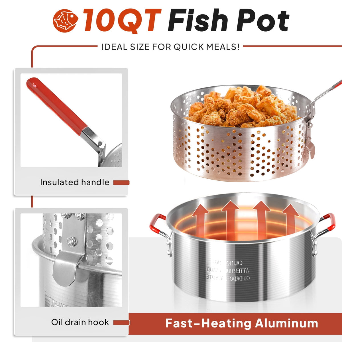 30QT & 10QT Outdoor Turkey Fryer | Seafood Boil Pot | Cover & Skimmer Included | 50,000BTU Propane Burner | Aluminum Deep Fryer Pot with Basket