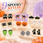 9 Pairs Halloween Earrings Studs- Pumpkin Spider Web Ghost Bat Dangle Earrings for Women, Halloween Outfits Accessories, Costume Party Favors