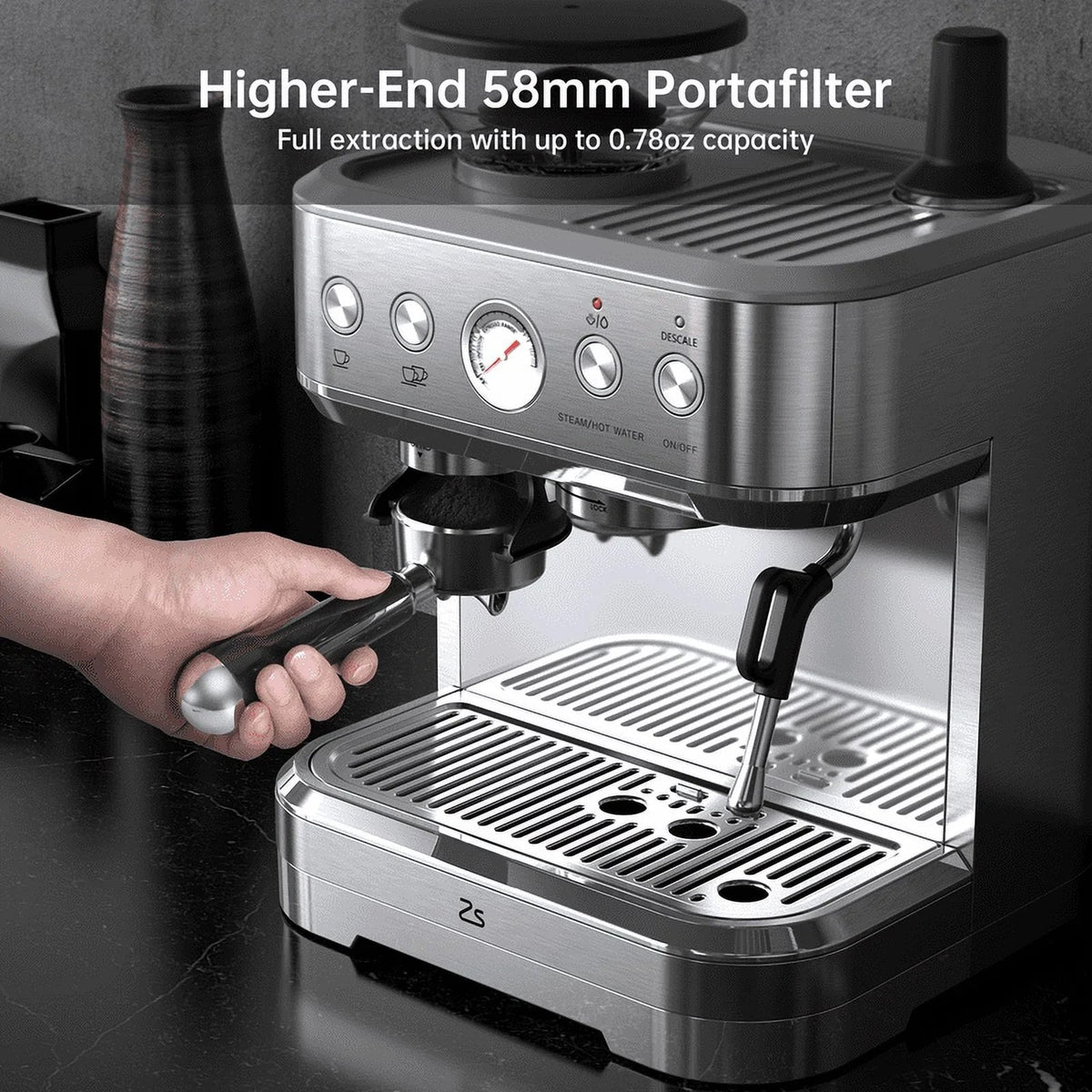 Entcook Espresso Machine With Grinder And Milk Frother, 15 Bar 2.5 L