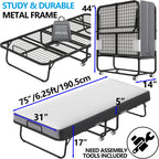 Folding Rollaway Guest Bed With 75in x 31in Cot Mattress And 5in Memory Foam