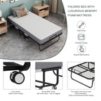 Folding Rollaway Guest Bed With 75in x 31in Cot Mattress And 5in Memory Foam