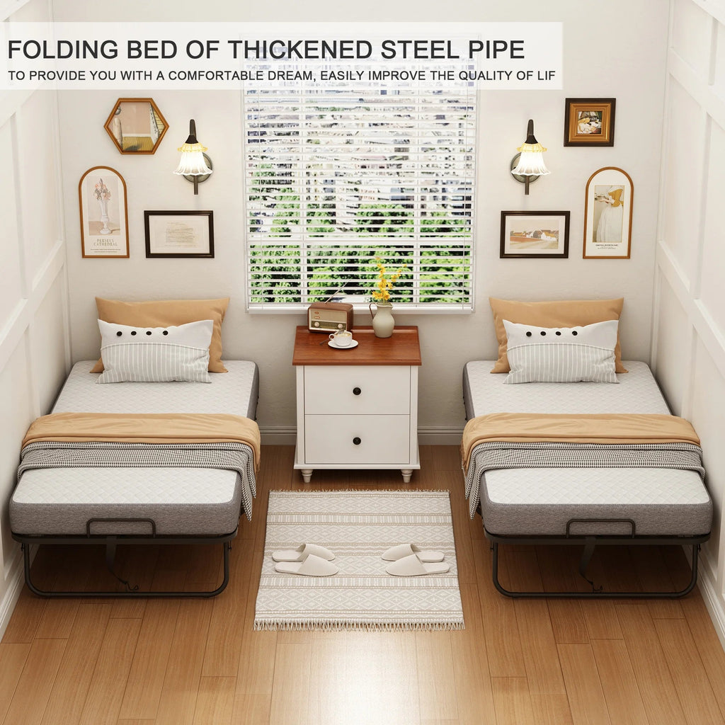 Folding Rollaway Guest Bed With 75in x 31in Cot Mattress And 5in Memory Foam