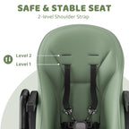 AILEEKISS Foldable High Chair for Baby, Toddler Eating Chair with Detachable Double Trays, Green