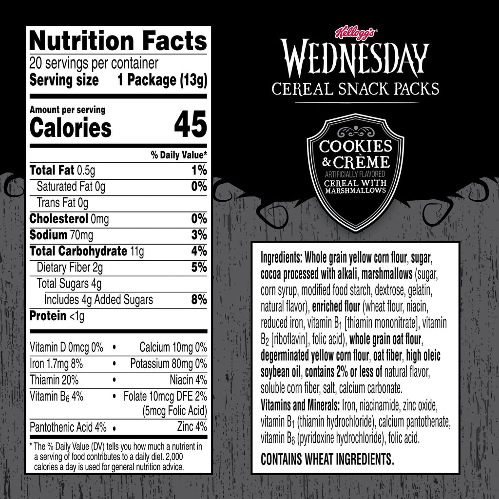 Kellogg's Cookies and Crème with Marshmallows Cereal Pouches, Whole Grain, 9 oz, 20 Count