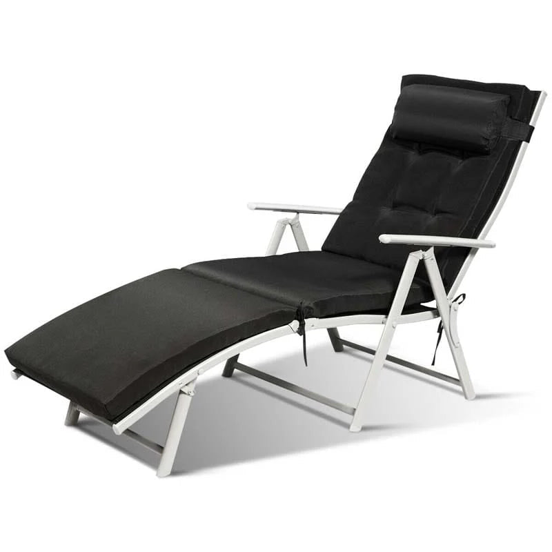 7 Position Folding Outdoor Chaise Lounge Chair With Cushion And Pillow