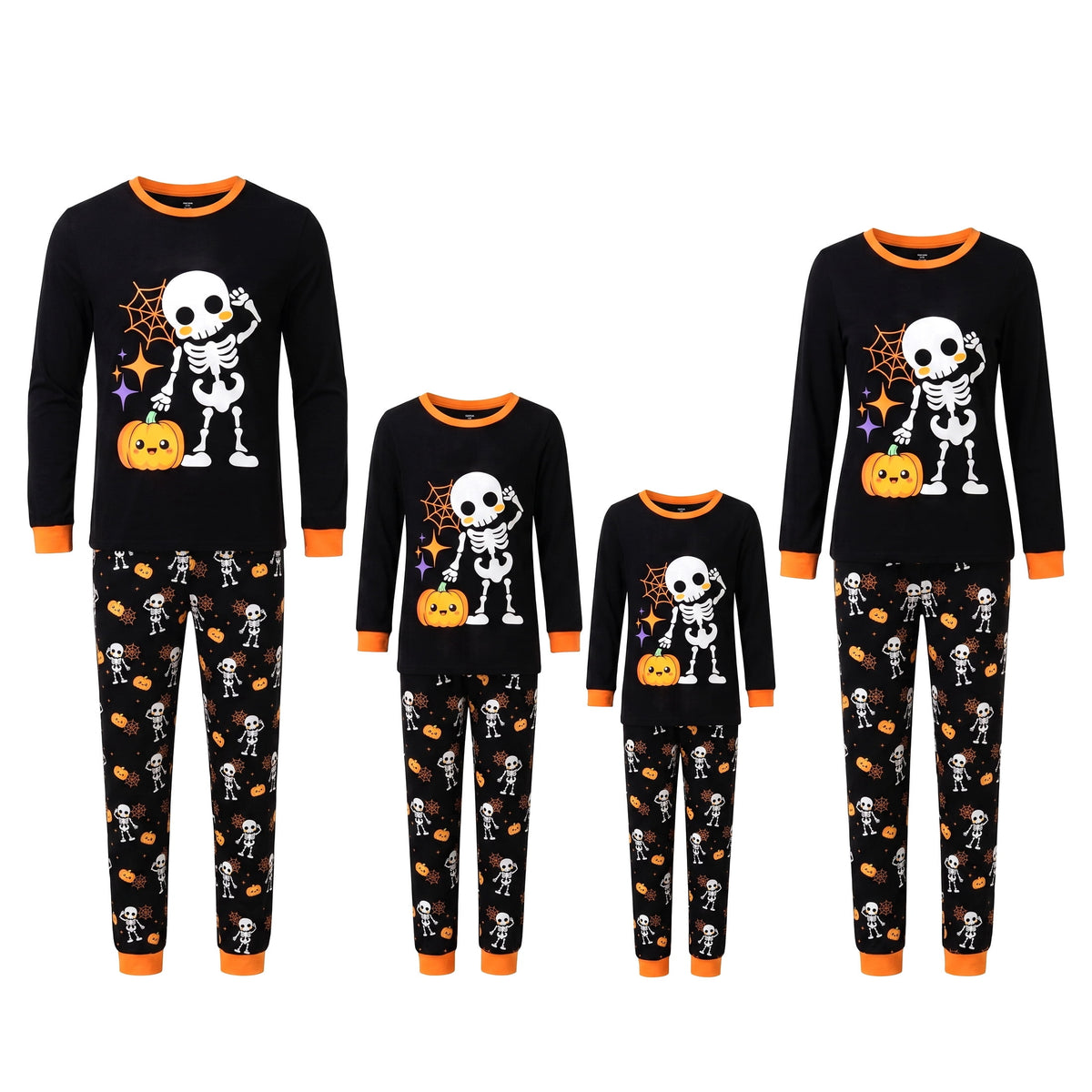 NIPAXO Family Matching Halloween Pajamas Set - Spooky Cute Skeleton & Pumpkin Graphic Long Sleeve Sleepwear for Adults, Kids & Toddlers