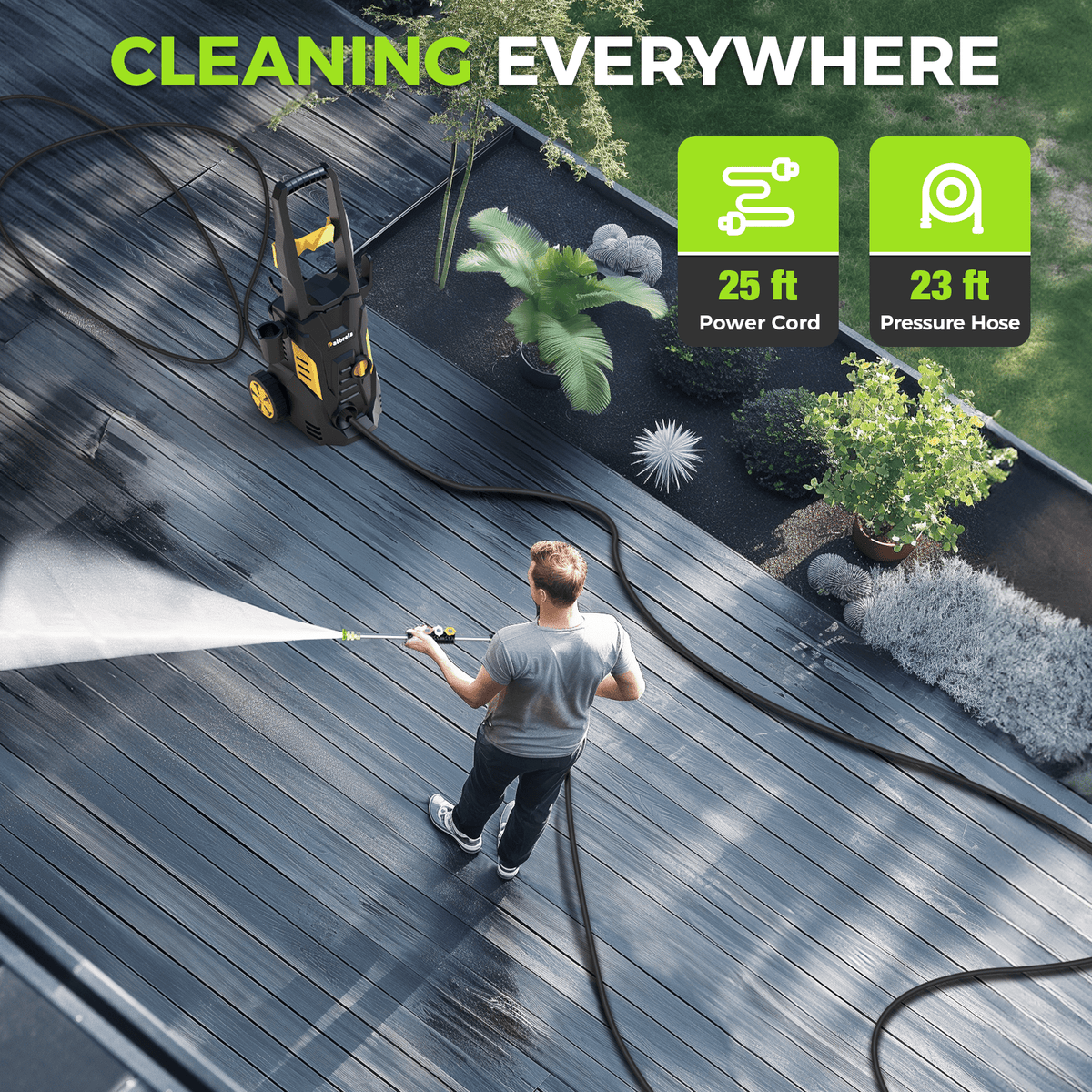 1800W Electric Pressure Washer, 5000PSI Max 3.0 GPM with 4 Nozzles, Portable High Pressure Cleaning Machine Washer with 25FT Cord, 23FT Hose, for