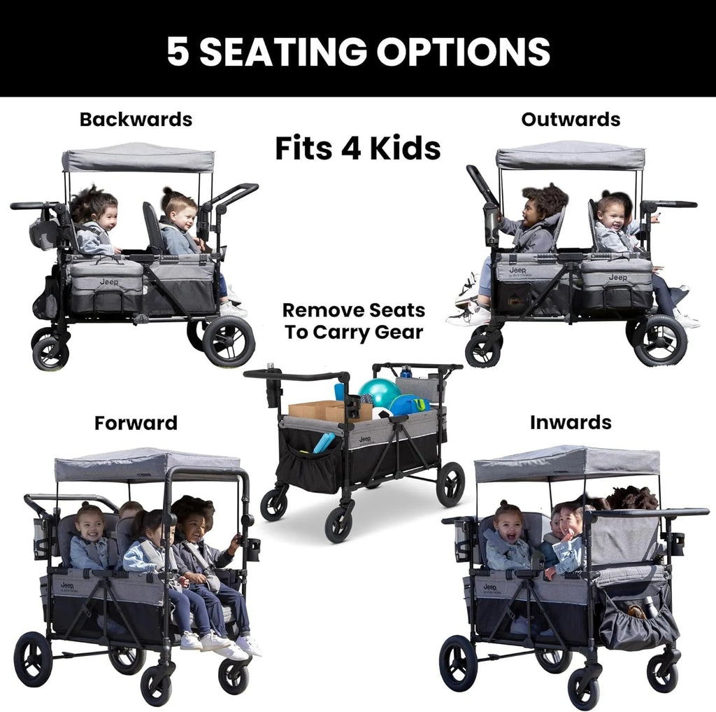 Jeep Wrangler Deluxe 4 Seater Stroller Wagon - Grey
