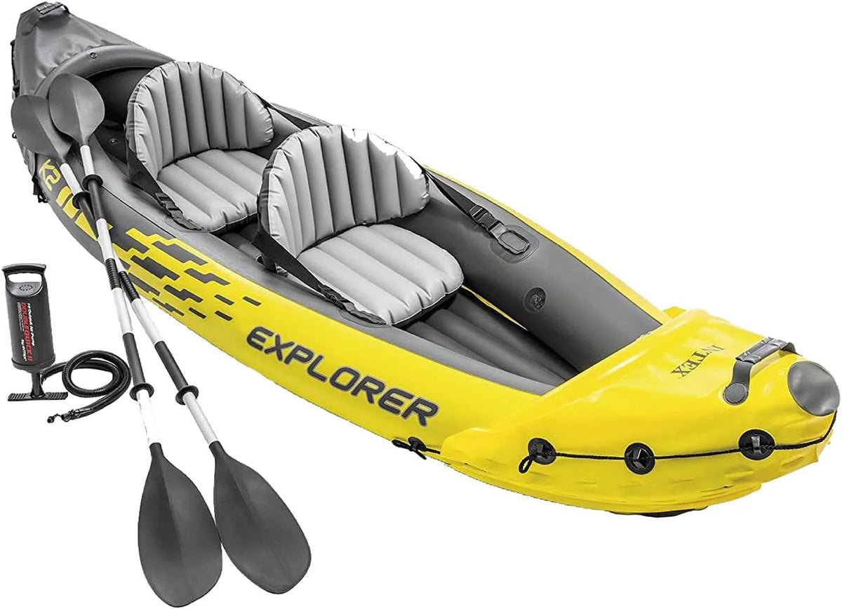Explorer K2 Inflatable Kayak Set, 2-Person, Yellow, 400 lb Capacity - Explorer K2