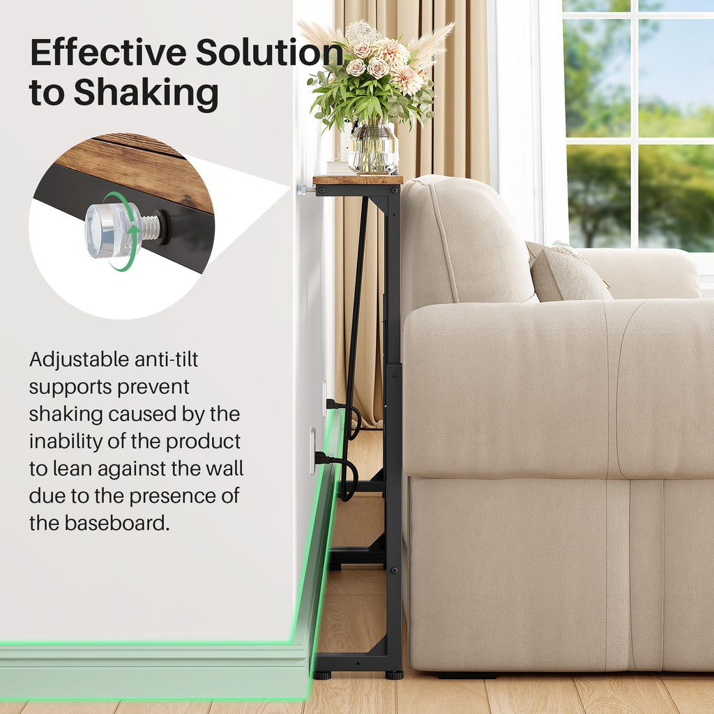 Kitstorack 2-Pack Narrow Console Table with Adjustable Height (25"-33") & 2 Power Outlets, Skinny Behind Couch Table, 78.8" Long x 5.9" Wide Sofa