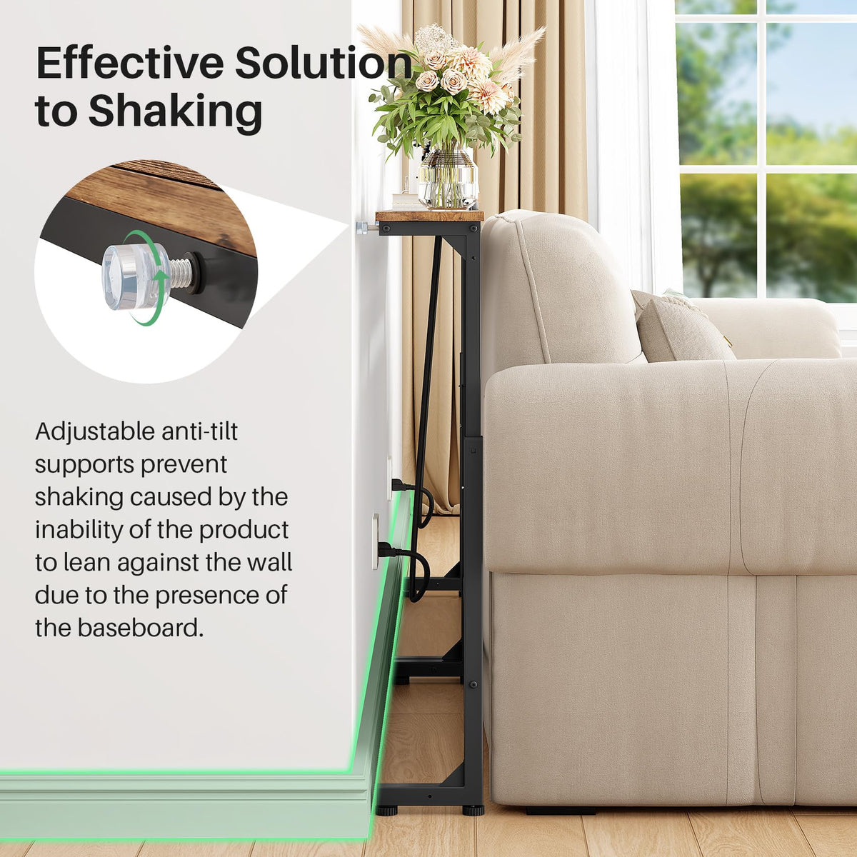 Kitstorack 2-Pack Narrow Console Table with Adjustable Height (25"-33") & 2 Power Outlets, Skinny Behind Couch Table, 78.8" Long x 5.9" Wide Sofa