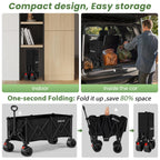 Beach Wagon Carts Foldable 580LBS Collapsible Wagon with Big All-Terrain Wheels for Sand 340L Heavy Duty Utility Carts with Cup Holders for Garden