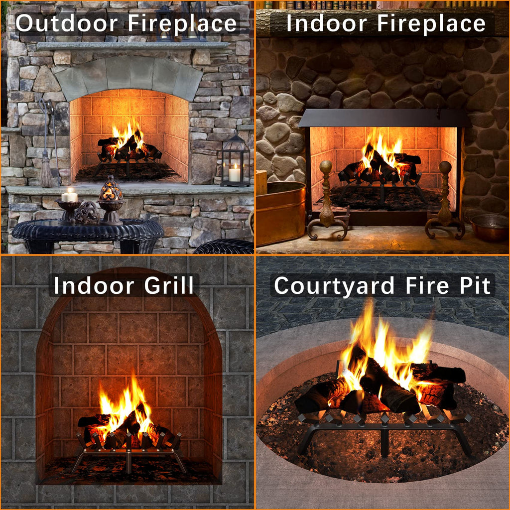 Mr IRONSTONE Fireplace Grate 24 inch Solid Steel Heavy Duty Firewood Log Burning Rack Fire Grates for Outdoor Kindling Tools Pit Indoor Fireplace Log