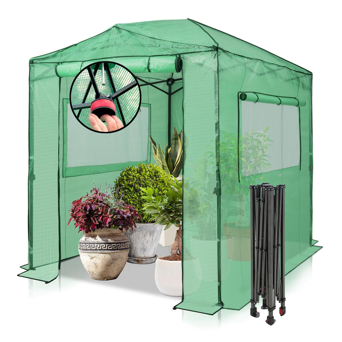 EAGLE PEAK 8x6 Easy Setup Pop Up Greenhouse, Clear/Green