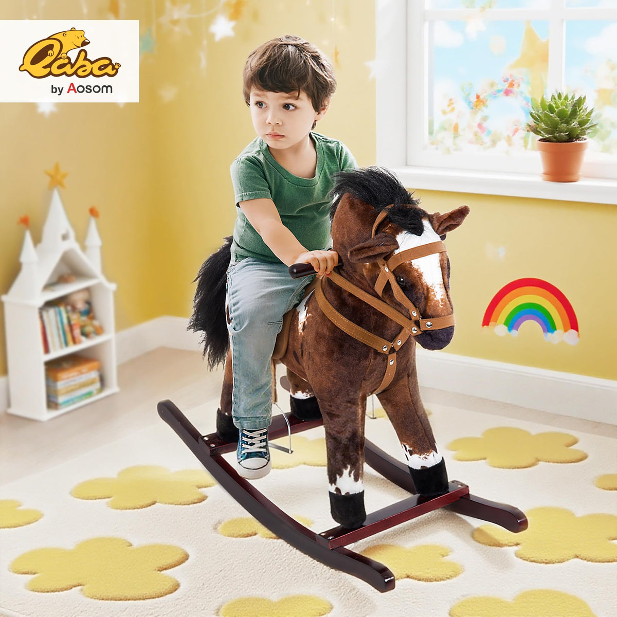Qaba Rocking Horse Realistic Sounds for Toddlers 3-9, Dark Brown