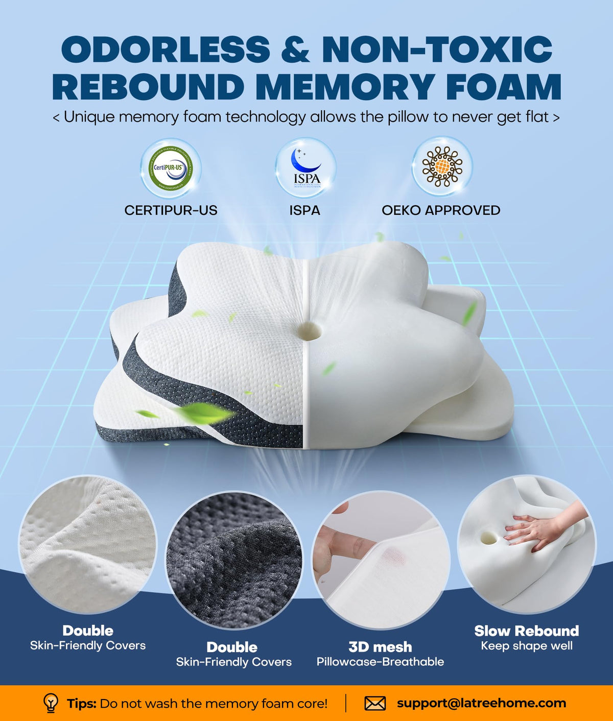 5X Pain Relief Cervical Neck Pillow for Neck Support, Ergonomic Cooling Side Sleeper Pillow for Sleeping, Odorless Contour Memory Foam Pillows